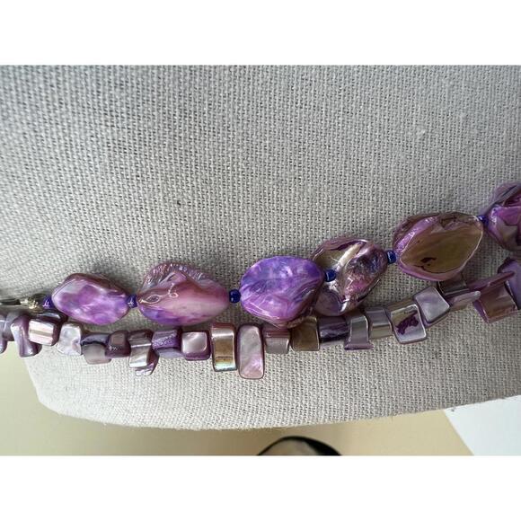Double Strand Purple Shell Bead Necklace - Picture 5 of 10